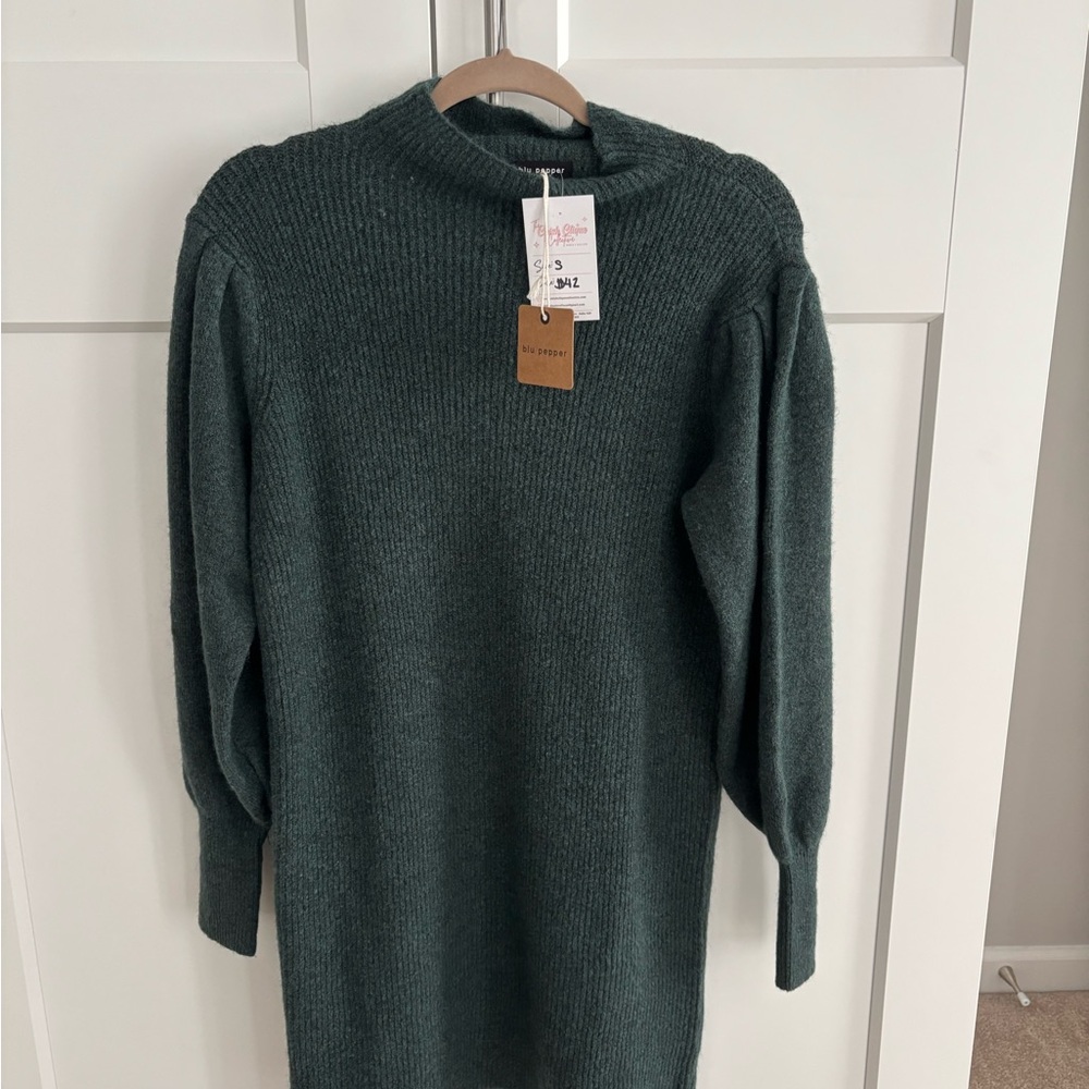 Blu Pepper Green Cowl Neck Sweater Dress - great for the holidays!